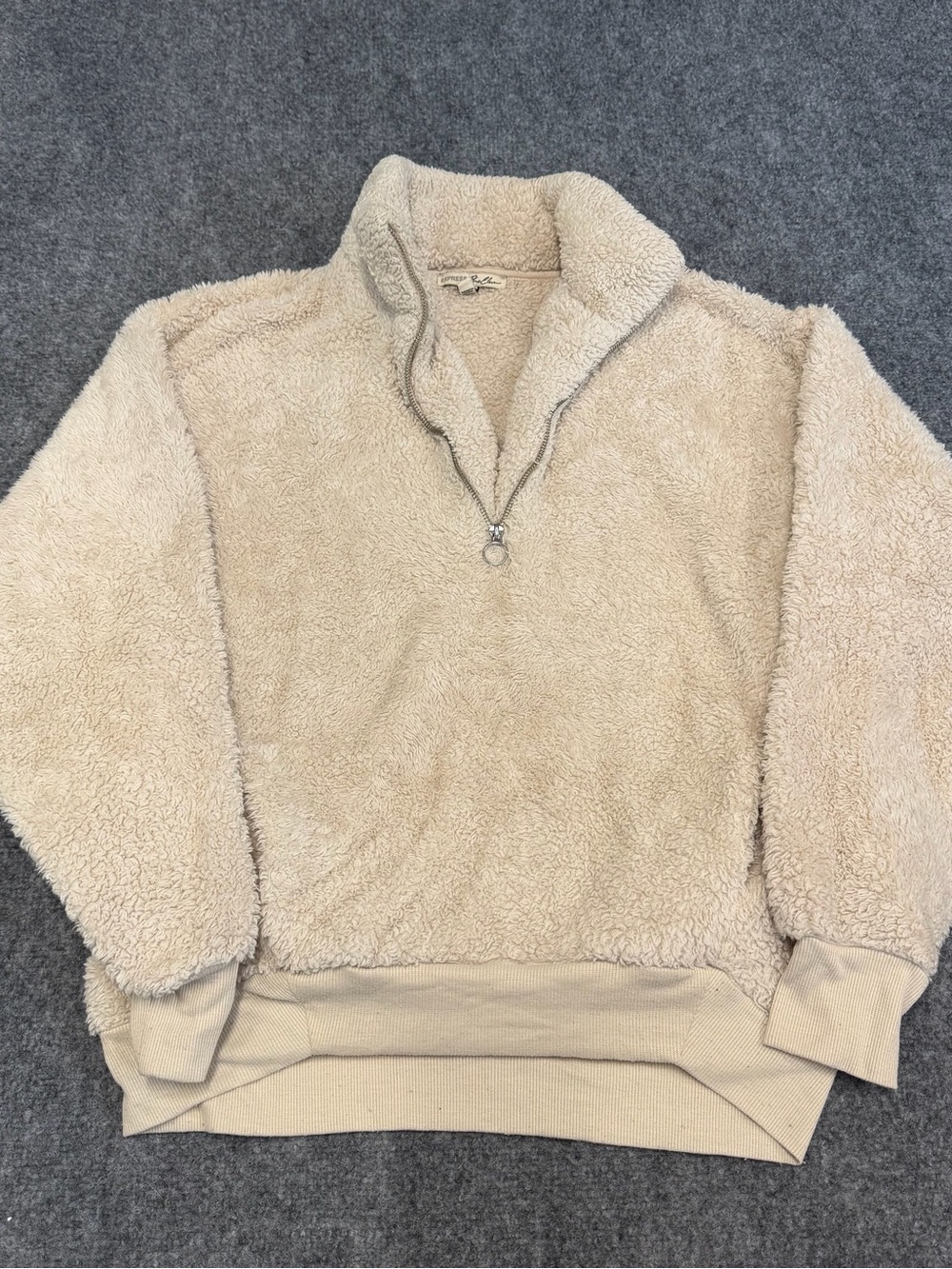 Express women’s Beige Sherpa Zip-Up Sweater